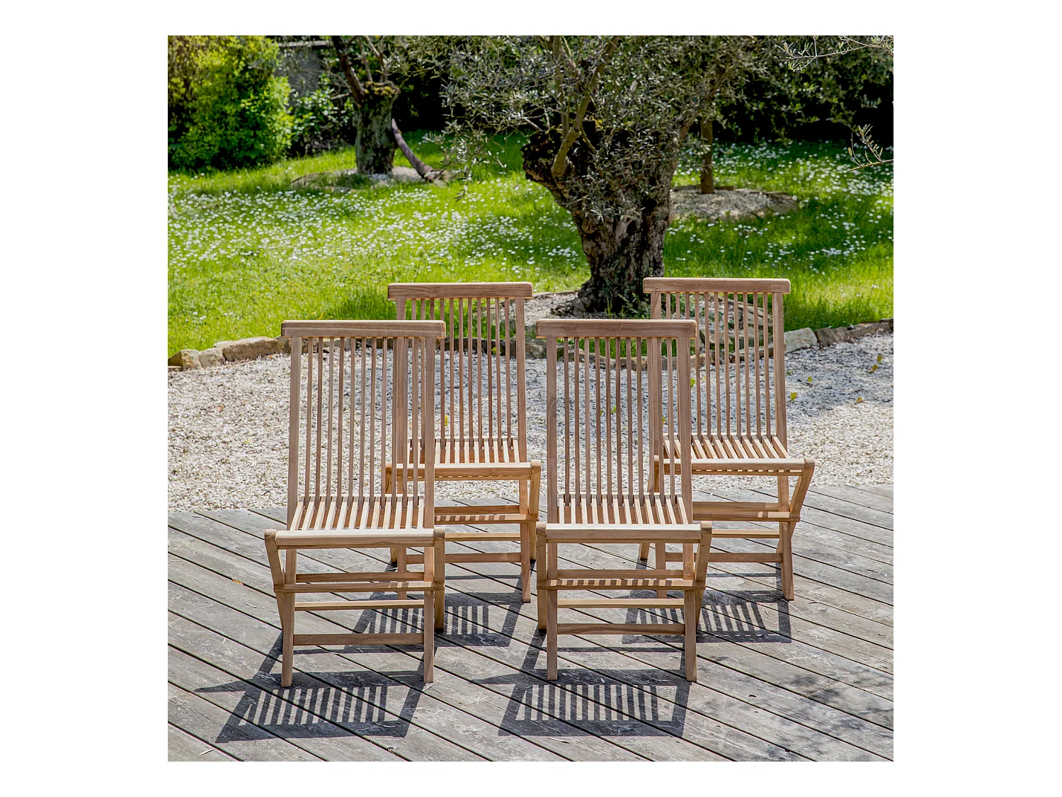 Set van 4 LOMBOK teakhouten tuinstoelen