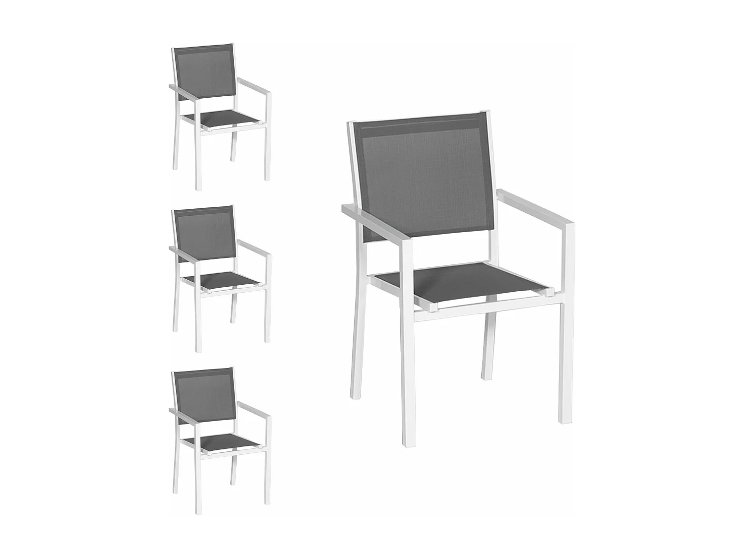 Set van 4 witte aluminium stoelen - grijs textilene