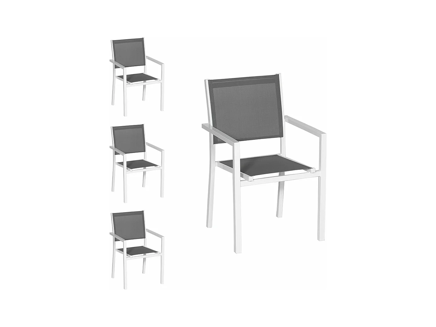 Lot de 4 chaises en aluminium blanc - textilène gris - HAPPY GARDEN