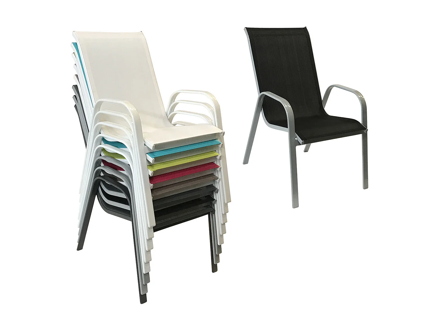 Lot de 8 chaises MARBELLA en textilène noir - aluminium gris - HAPPY GARDEN