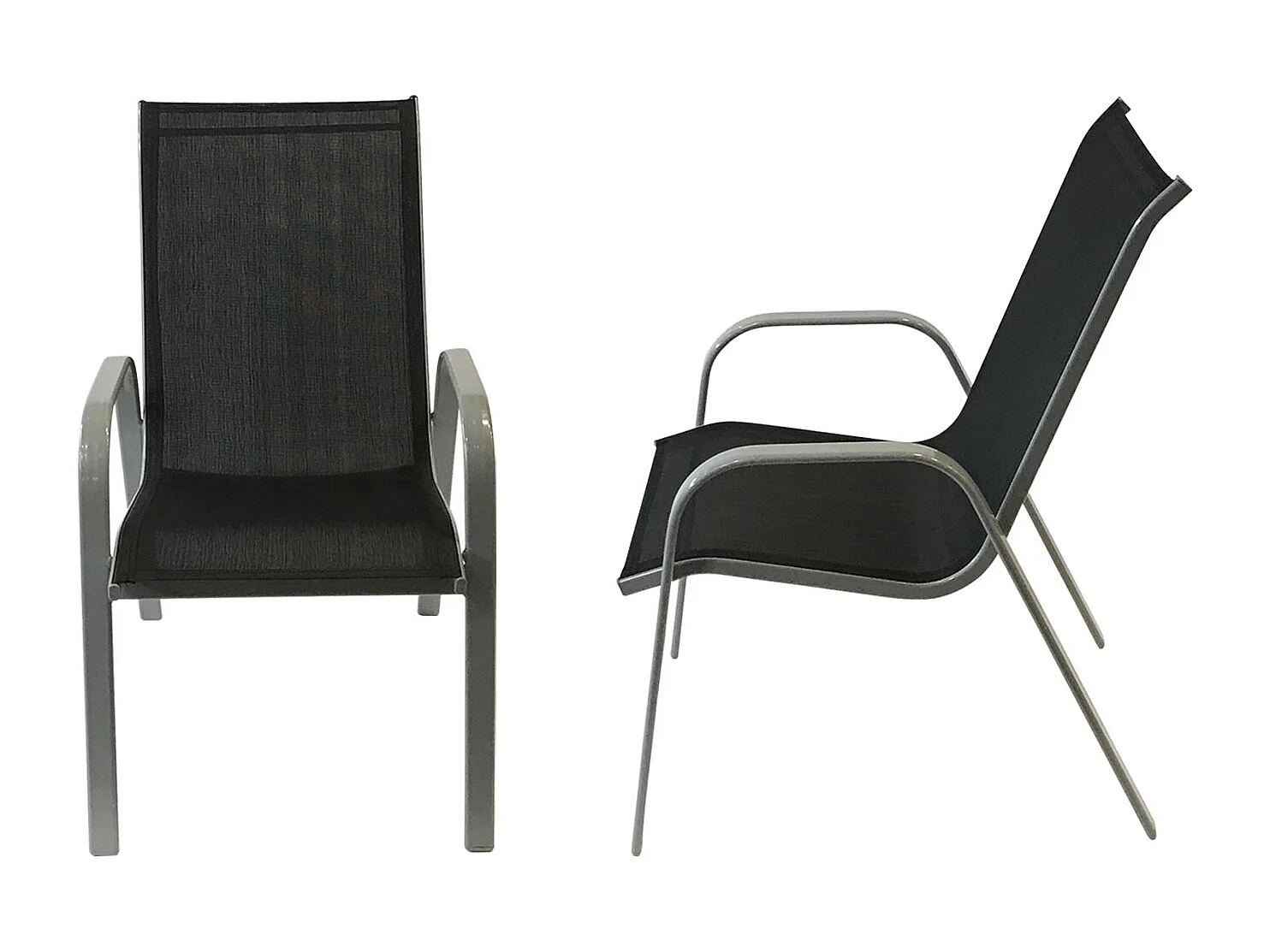 Set van 8 MARBELLA stoelen in zwart textilene - grijs aluminium