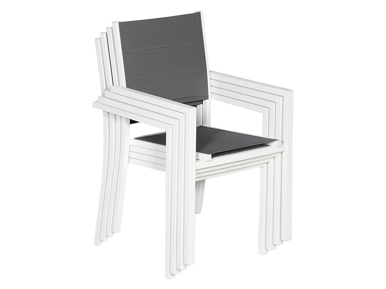 Juego de 10 sillas tapizadas de aluminio blanco textileno gris