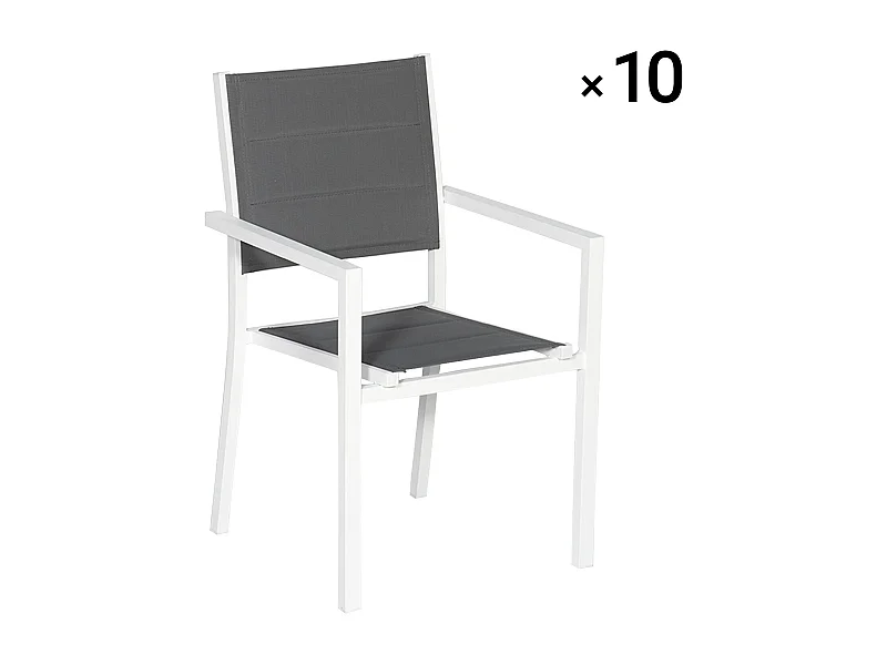 Set van 10 wit aluminium beklede stoelen - grijs textilene