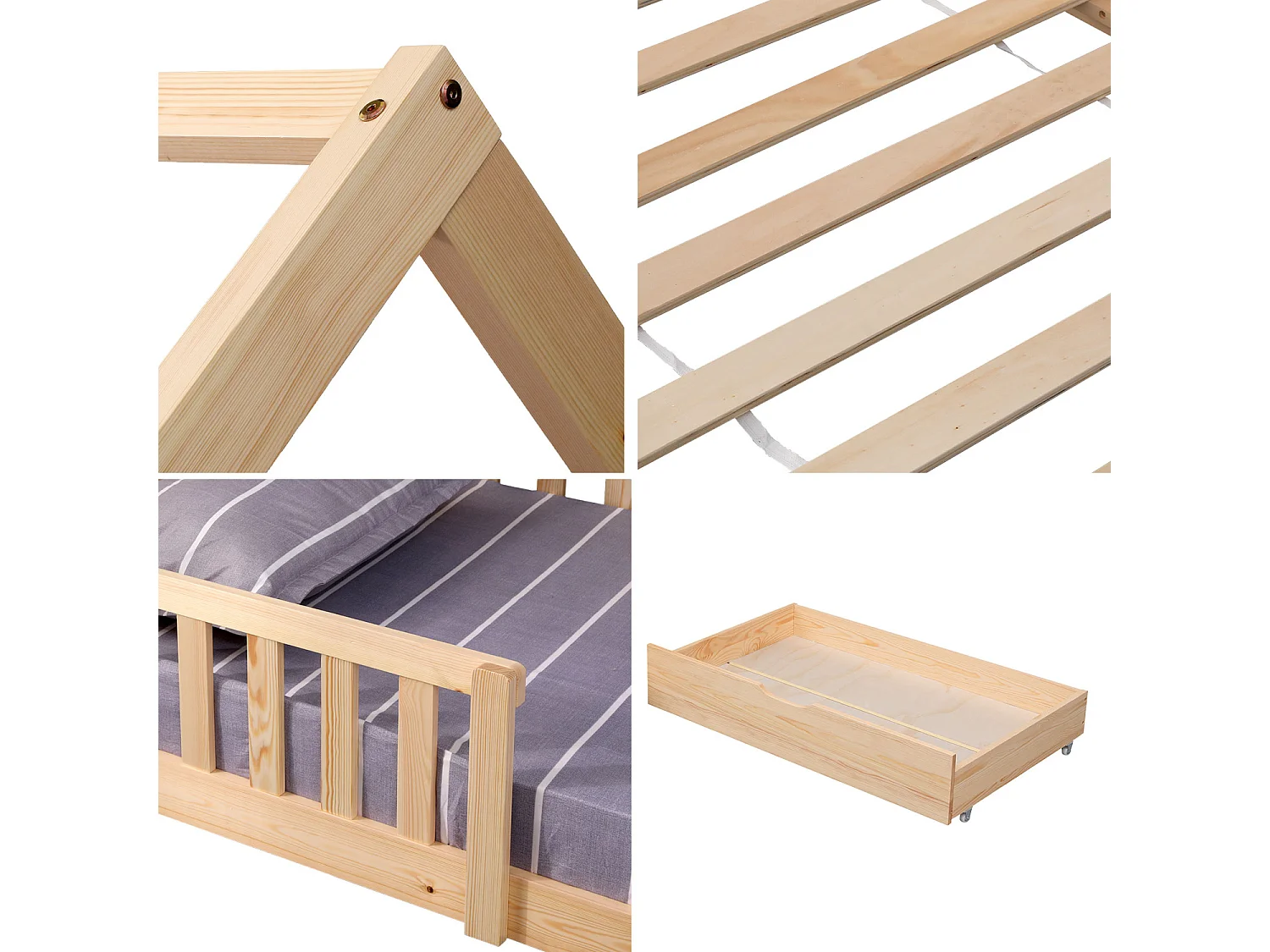Lit cabane pour enfant 190x90cm en bois avec tiroirs MARCEAU - HAPPY GARDEN