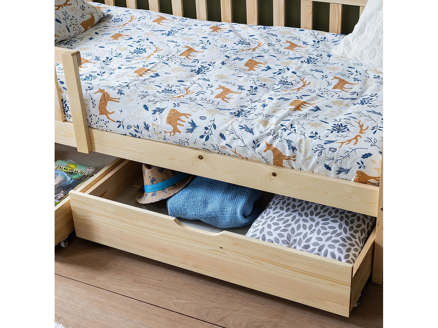 Lit cabane pour enfant 190x90cm en bois avec tiroirs MARCEAU - HAPPY GARDEN