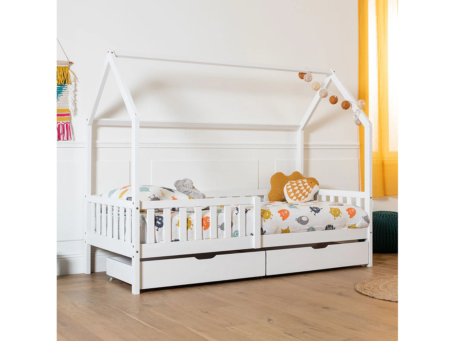 Cama de criança 190x90cm branca com gavetas MARCEAU