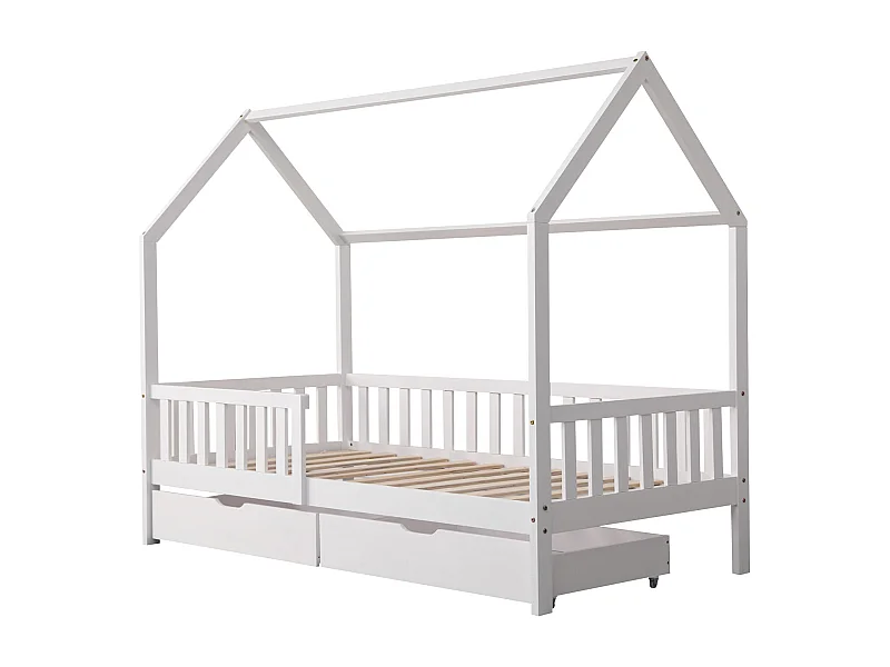 Lit cabane pour enfant 190x90cm blanc avec tiroirs MARCEAU - HAPPY GARDEN