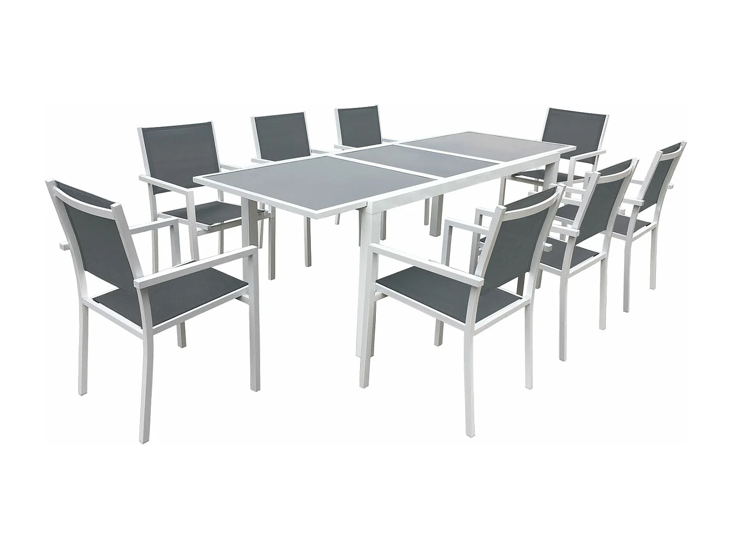 FIRENZE grijs textilene uittrekbare tuinset 8 zitplaatsen - wit aluminium