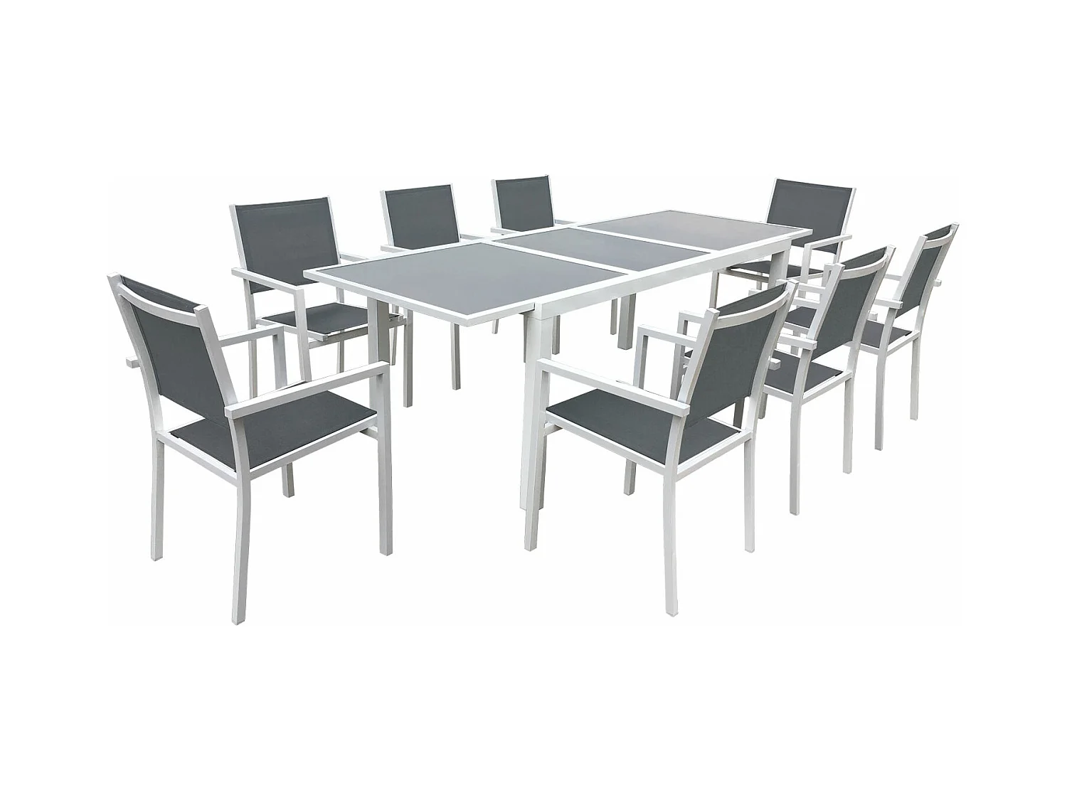 Salon de jardin FIRENZE extensible en textilène gris 8 places - aluminium blanc - HAPPY GARDEN