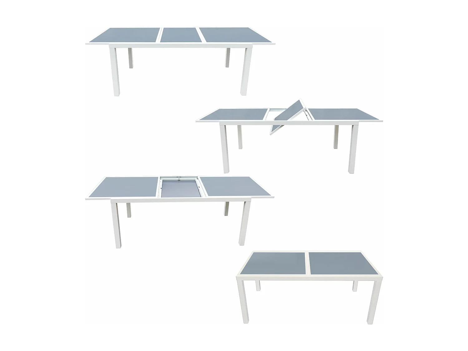 Salon de jardin FIRENZE extensible en textilène gris 8 places - aluminium blanc - HAPPY GARDEN