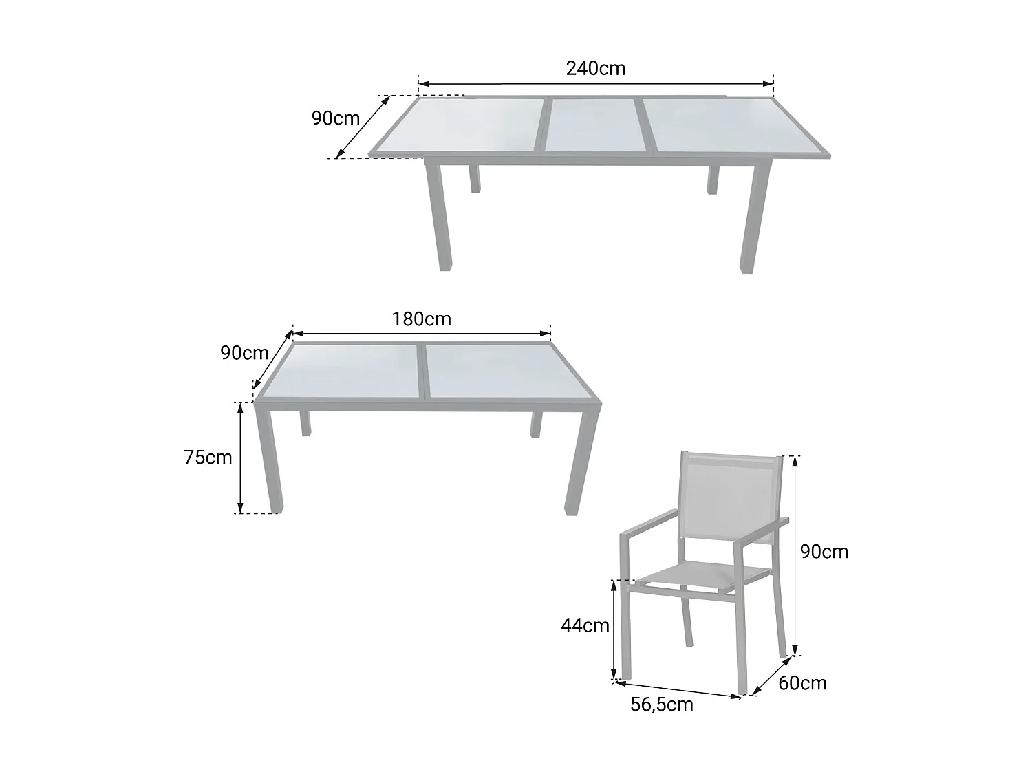 Salon de jardin FIRENZE extensible en textilène gris 8 places - aluminium blanc - HAPPY GARDEN