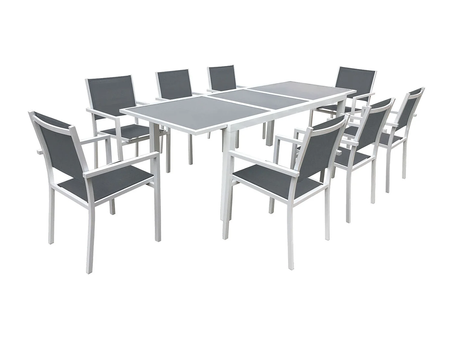 Salon de jardin FIRENZE extensible en textilène gris 8 places - aluminium blanc - HAPPY GARDEN