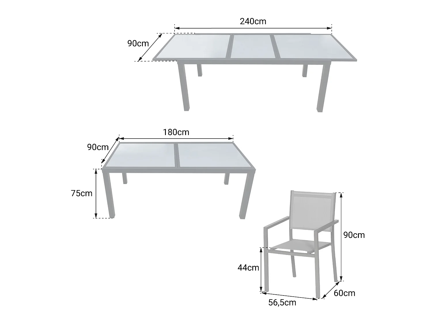 FIRENZE grijs textilene uittrekbare tuinset 8 zitplaatsen - wit aluminium