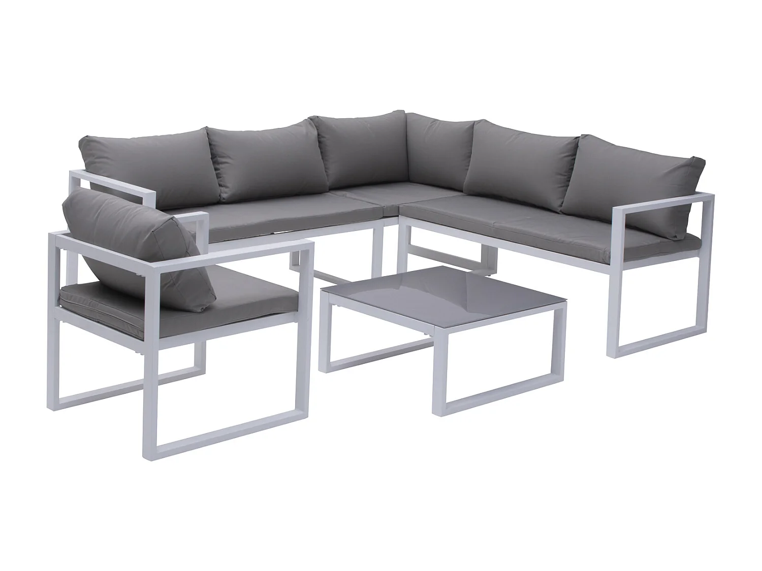 Salon de jardin modulable IBIZA en tissu gris 7 places - aluminium blanc - HAPPY GARDEN