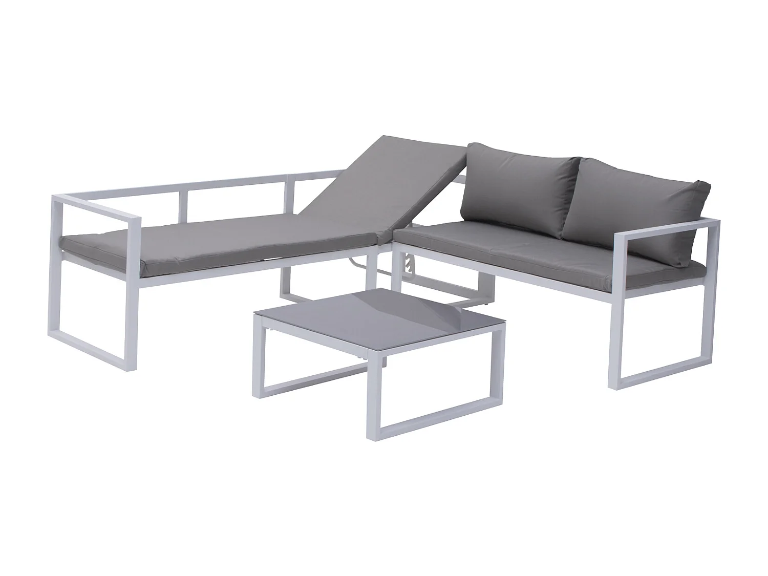 Salon de jardin modulable IBIZA en tissu gris 7 places - aluminium blanc - HAPPY GARDEN