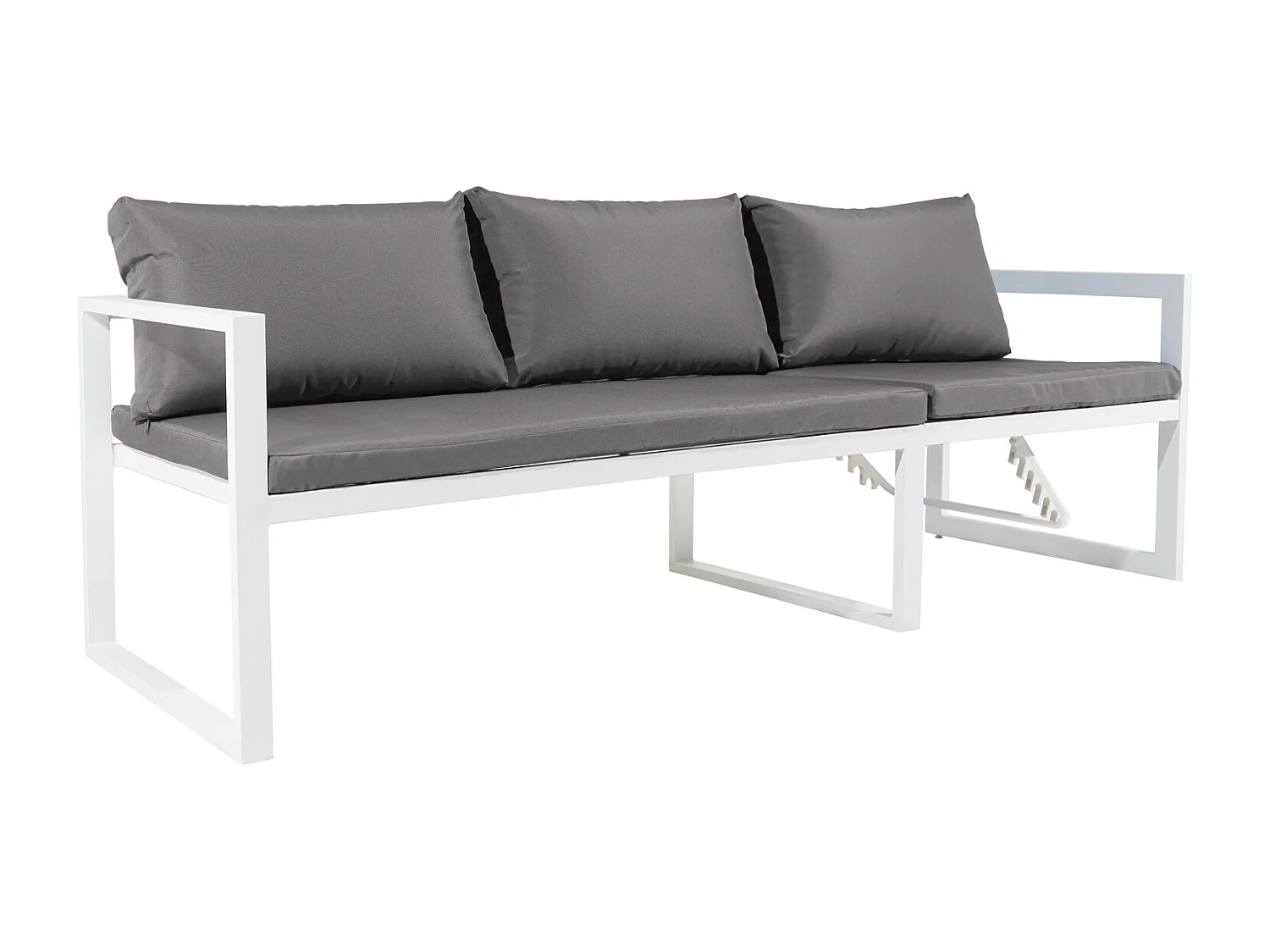 Salon de jardin modulable IBIZA en tissu gris 7 places - aluminium blanc - HAPPY GARDEN