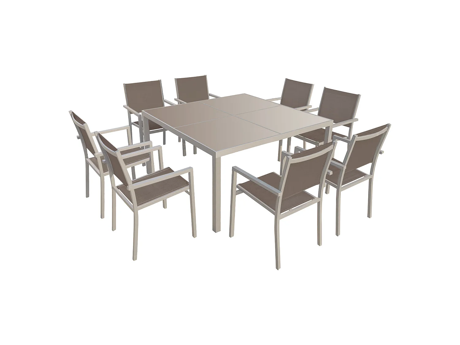 Conjunto de jardín CAGLIARI en textileno topo 8 plazas aluminio topo