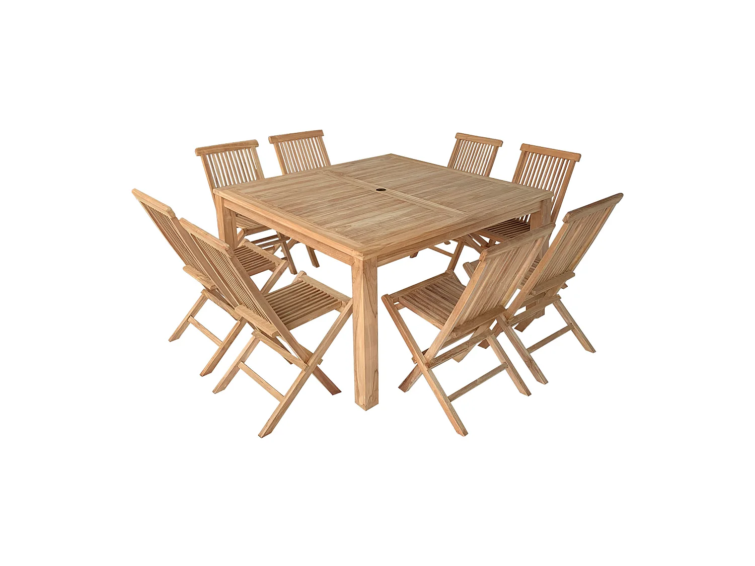 Teakhouten tuinmeubelen JAVA - vierkante tafel en klapstoelen - 8 zitplaatsen