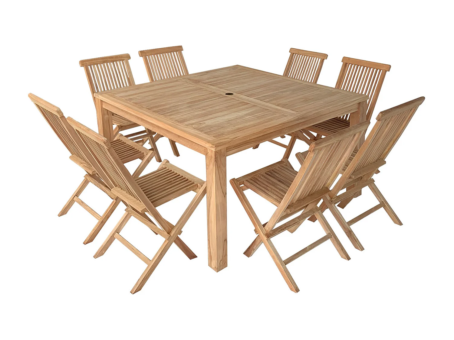 Teakhouten tuinmeubelen JAVA - vierkante tafel en klapstoelen - 8 zitplaatsen