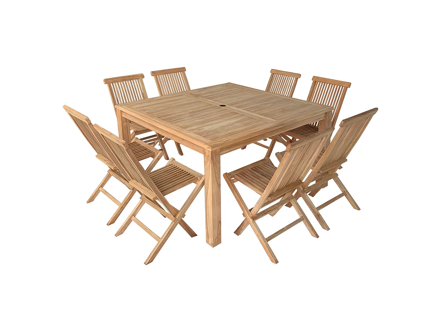 Salon de jardin en teck JAVA - table carrée et chaises pliantes - 8 places - HAPPY GARDEN