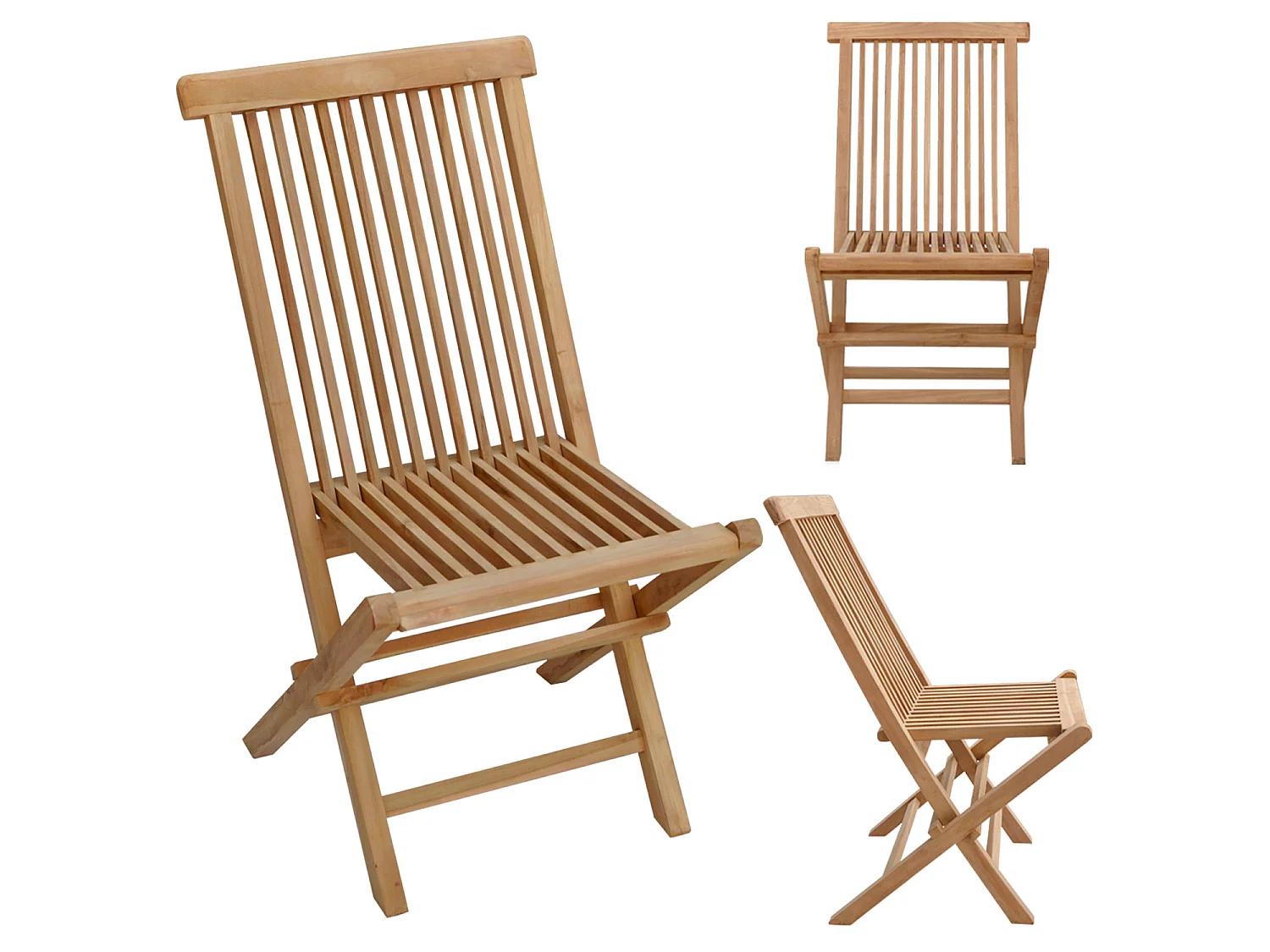 Salon de jardin en teck JAVA - table carrée et chaises pliantes - 8 places - HAPPY GARDEN