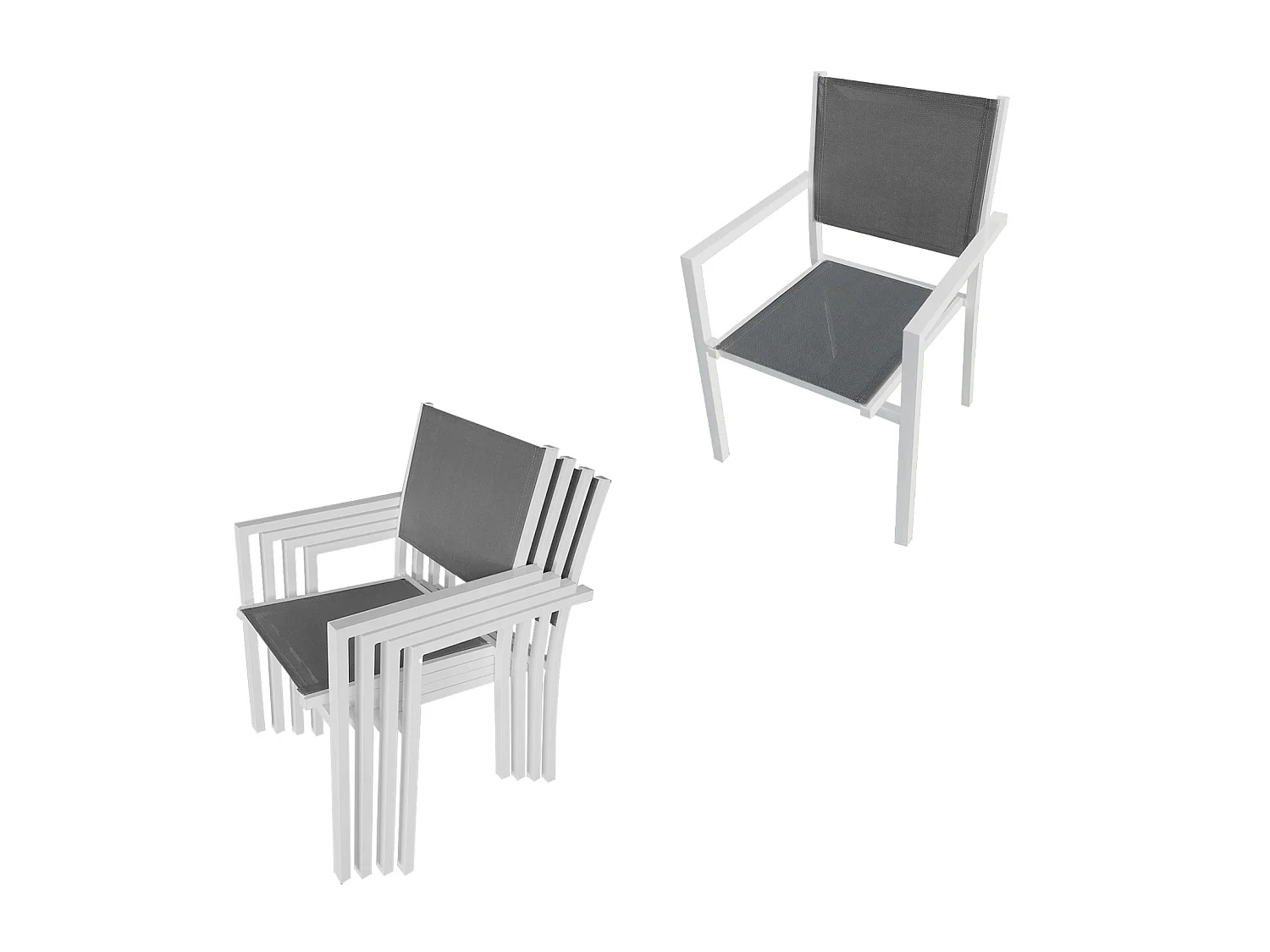Salon de jardin BERGAMO en textilène gris 4 places - aluminium blanc - HAPPY GARDEN