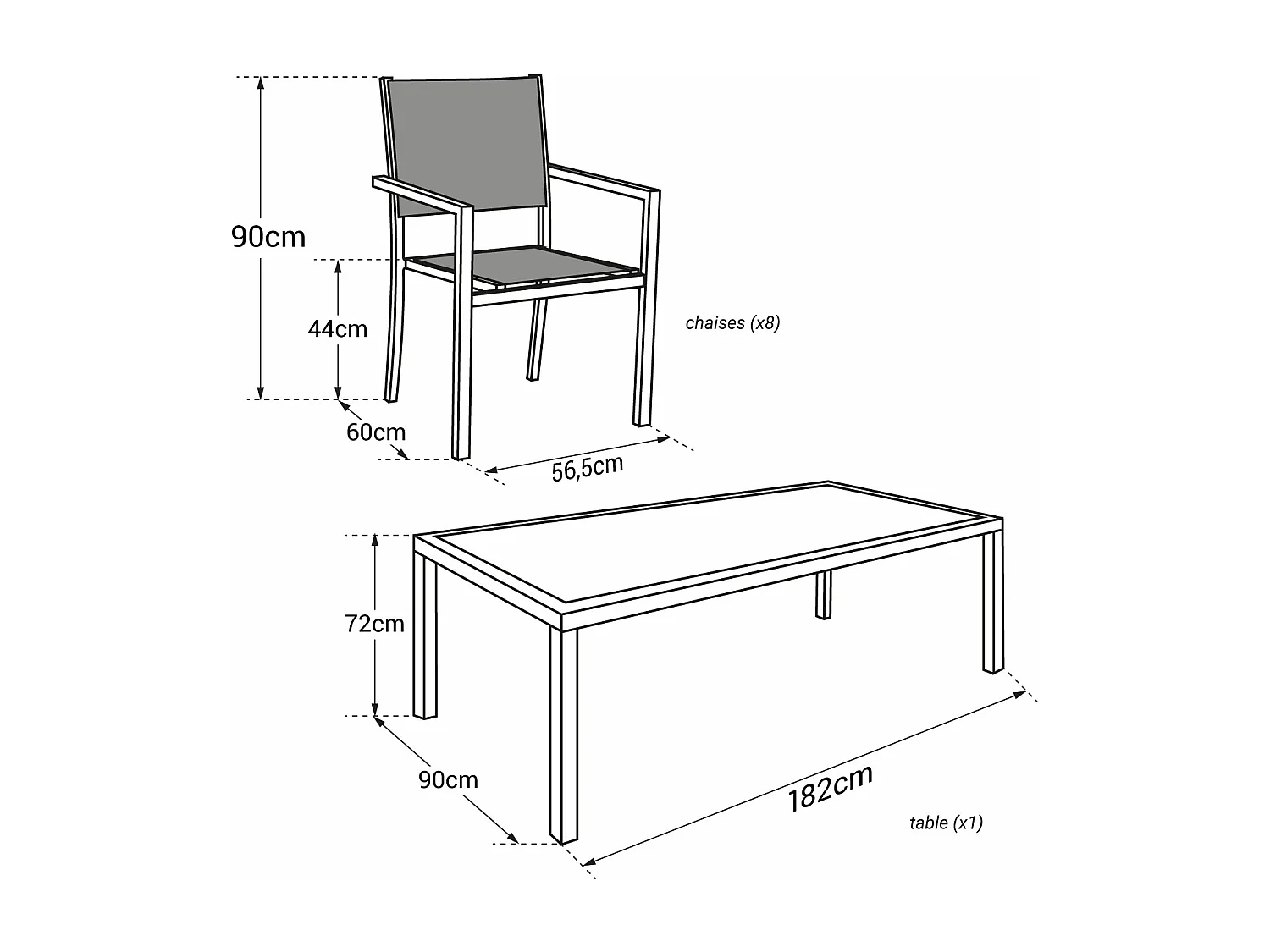 Salon de jardin BARI en textilène gris 8 places - aluminium blanc - HAPPY GARDEN