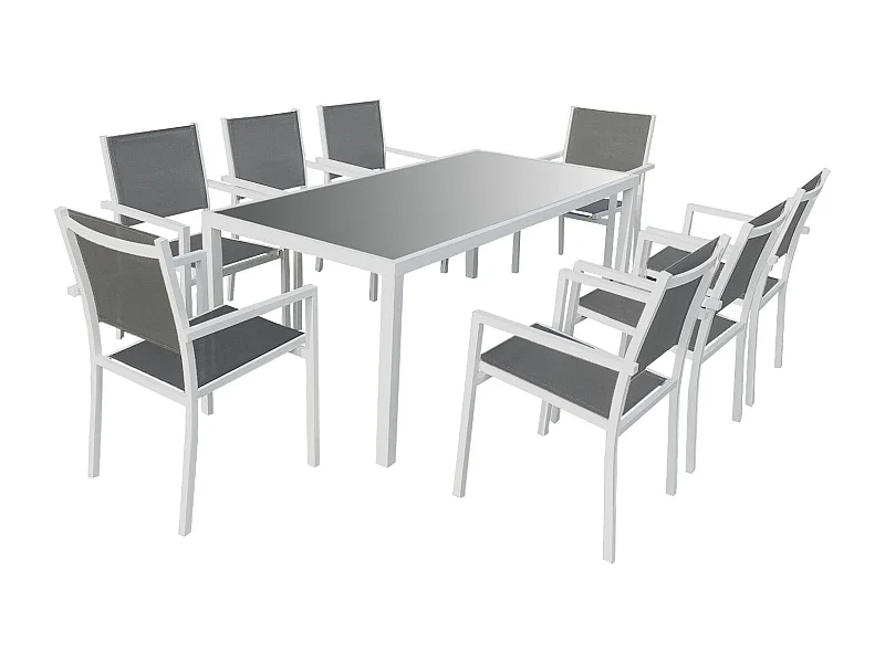 Gartenmöbel BARI aus grauem Textilene 8-Sitzer - Weißaluminium
