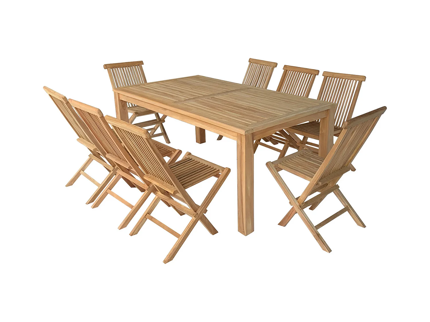 Teakhouten tuinmeubelen JAVA - rechthoekige tafel en klapstoelen - 8 zitplaatsen