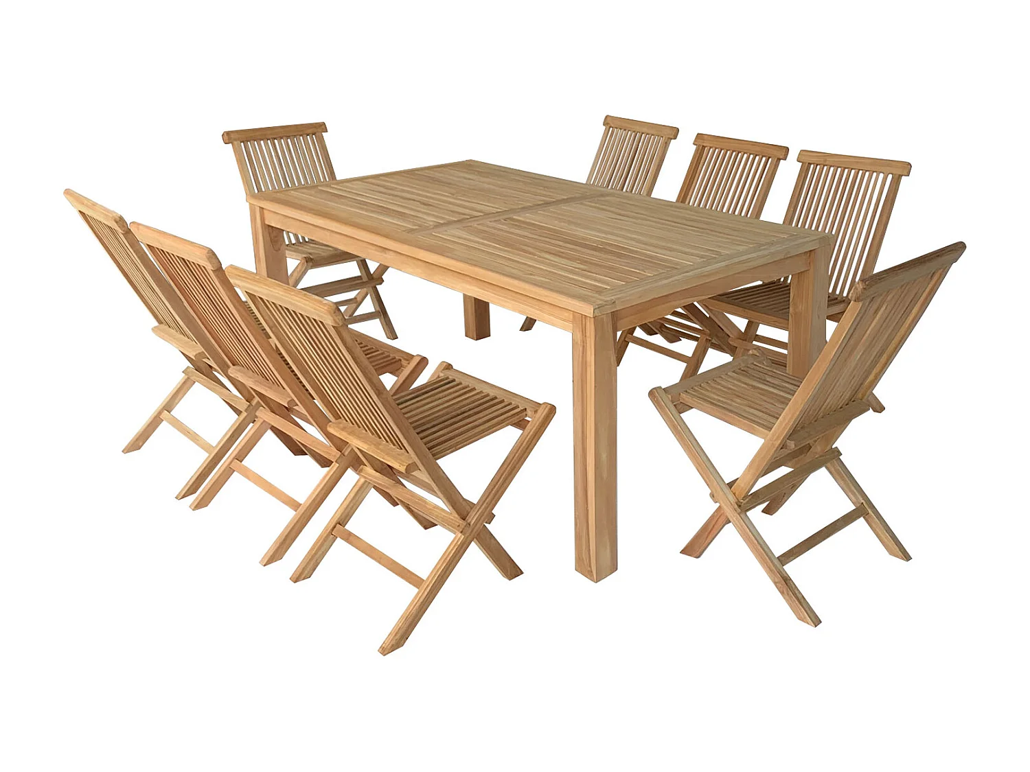 Teakhouten tuinmeubelen JAVA - rechthoekige tafel en klapstoelen - 8 zitplaatsen