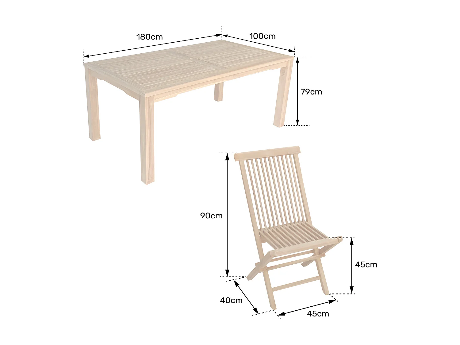 Salon de jardin en teck JAVA - table rectangulaire et chaises pliantes - 8 places - HAPPY GARDEN