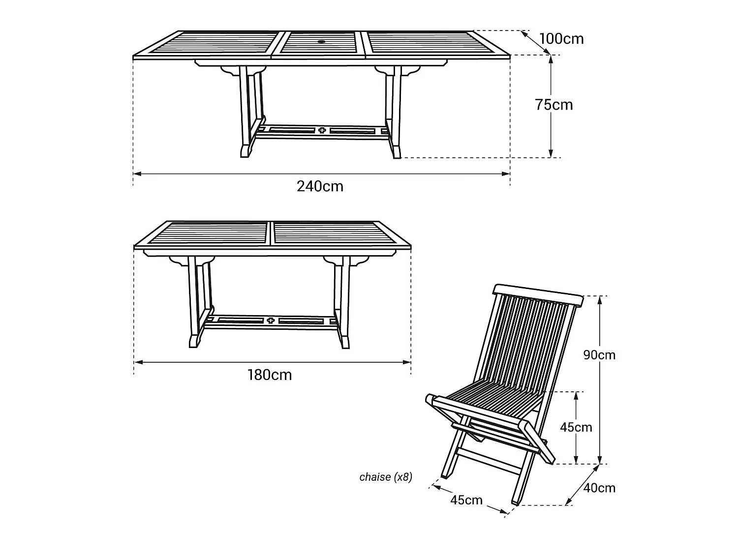 Salon de jardin en teck LOMBOK - table rectangulaire extensible - 8 places - HAPPY GARDEN
