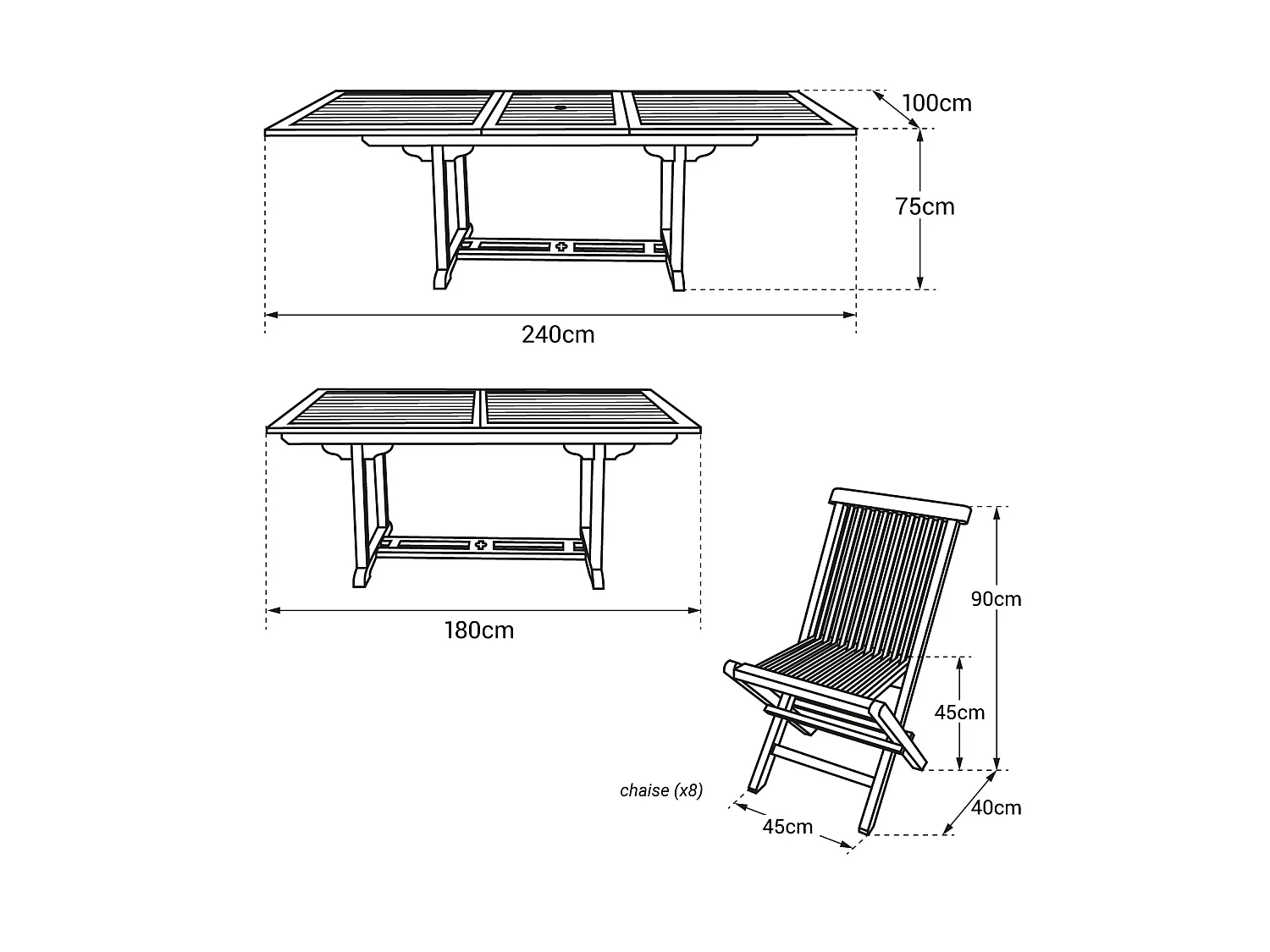 Salon de jardin en teck LOMBOK - table rectangulaire extensible - 8 places - HAPPY GARDEN