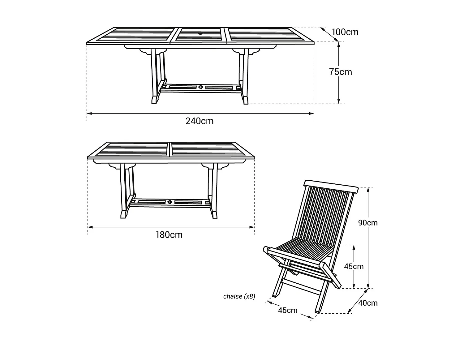 Salon de jardin en teck LOMBOK - table rectangulaire extensible - 8 places - HAPPY GARDEN