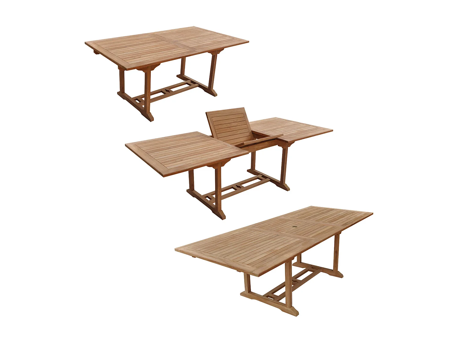 Salon de jardin en teck LOMBOK - table rectangulaire extensible - 8 places - HAPPY GARDEN