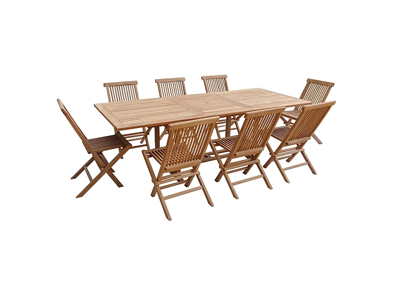 Salon de jardin en teck LOMBOK - table rectangulaire extensible - 8 places - HAPPY GARDEN