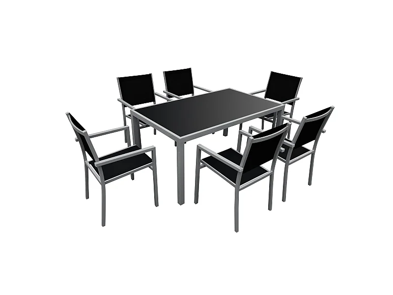 Gartenmöbel BERGAMO aus schwarzem Textilene 6-Sitzer - Aluminium grau