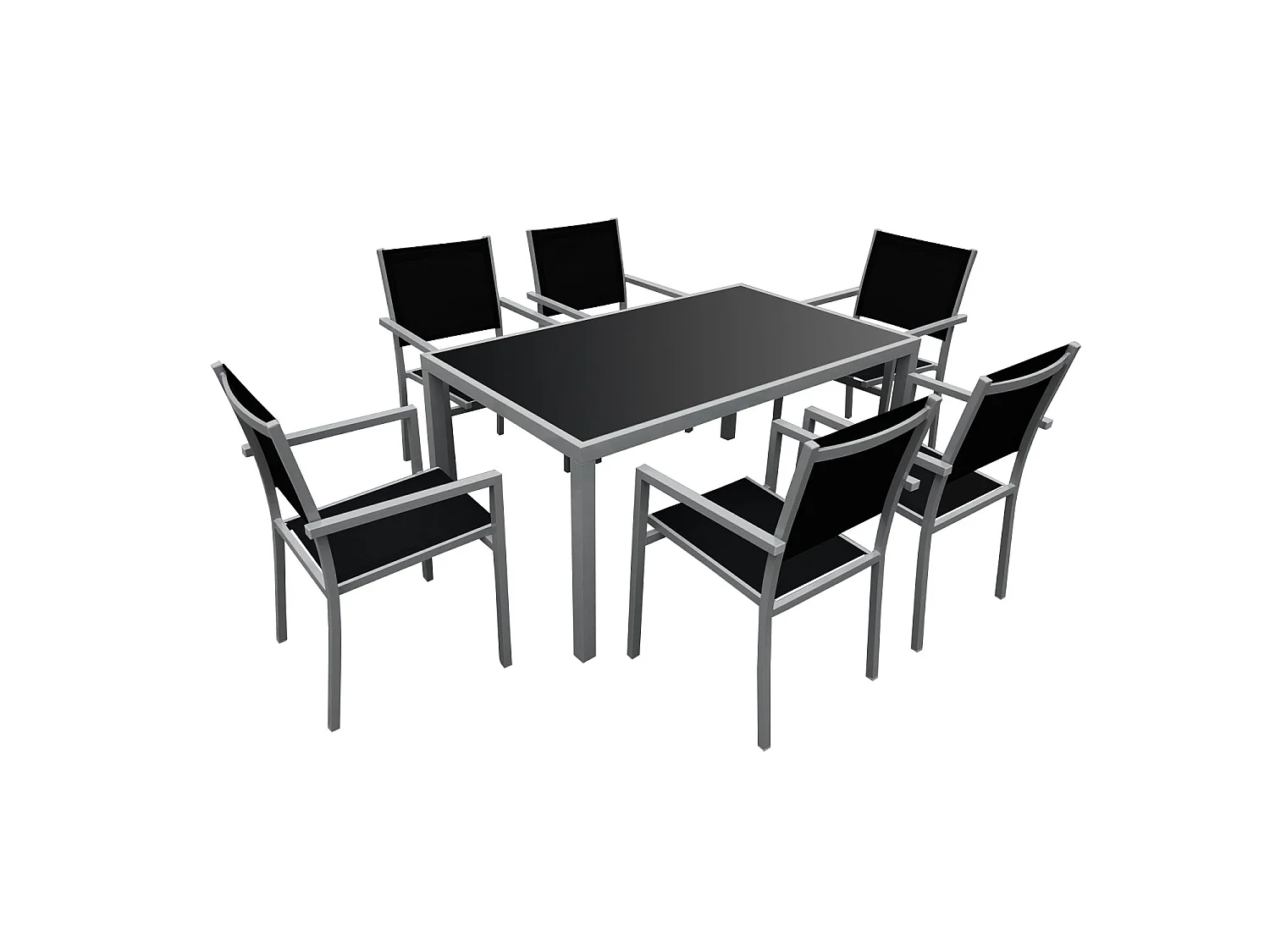 Gartenmöbel BERGAMO aus schwarzem Textilene 6-Sitzer - Aluminium grau