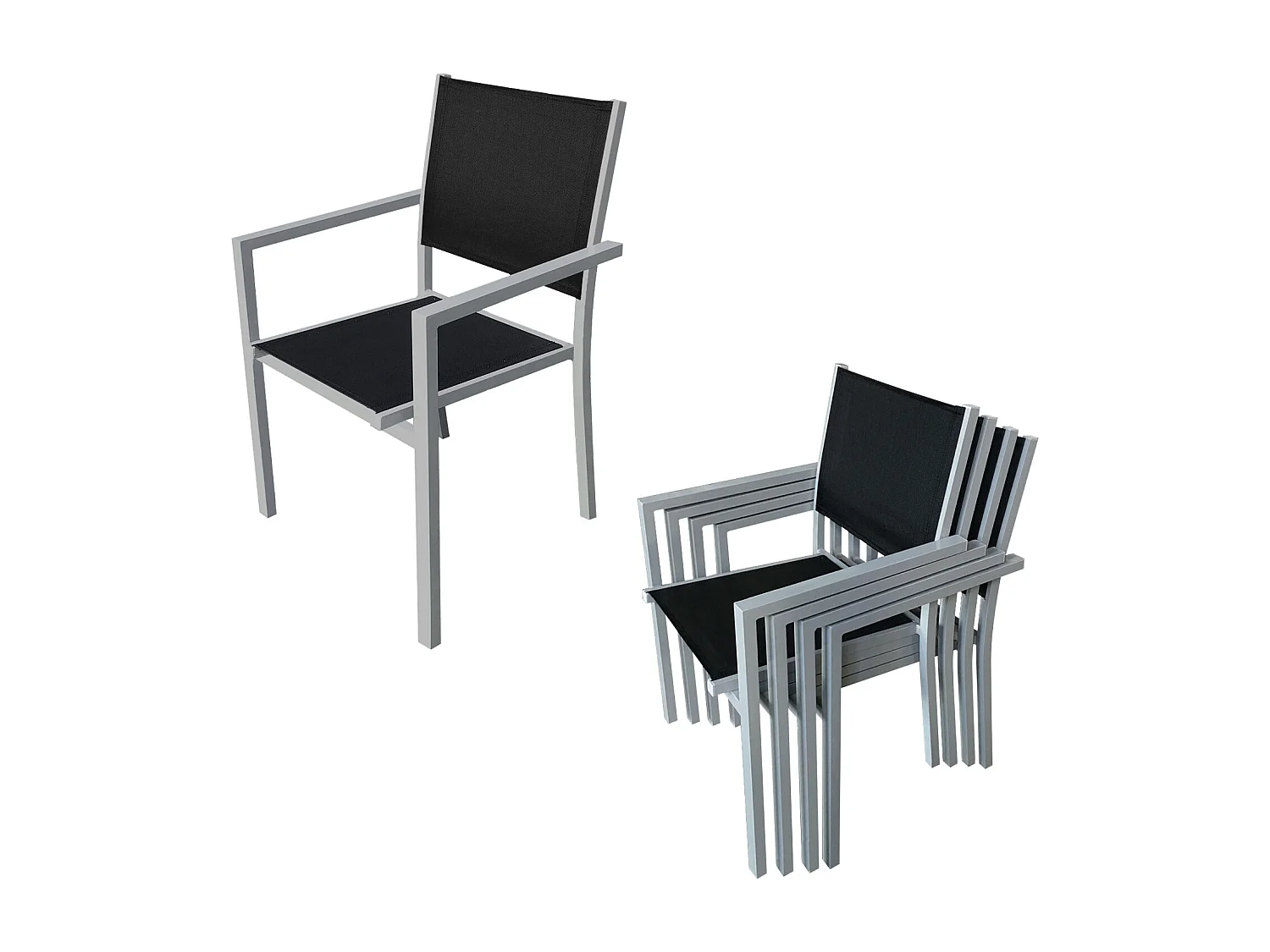 Salon de jardin BERGAMO en textilène noir 6 places - aluminium gris - HAPPY GARDEN