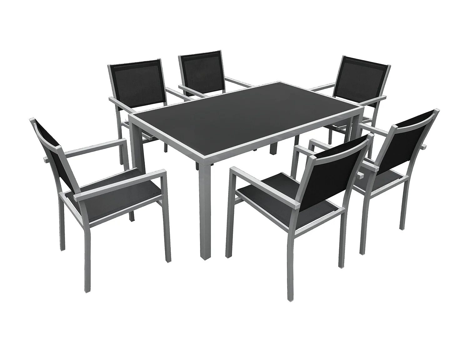 Salon de jardin BERGAMO en textilène noir 6 places - aluminium gris - HAPPY GARDEN