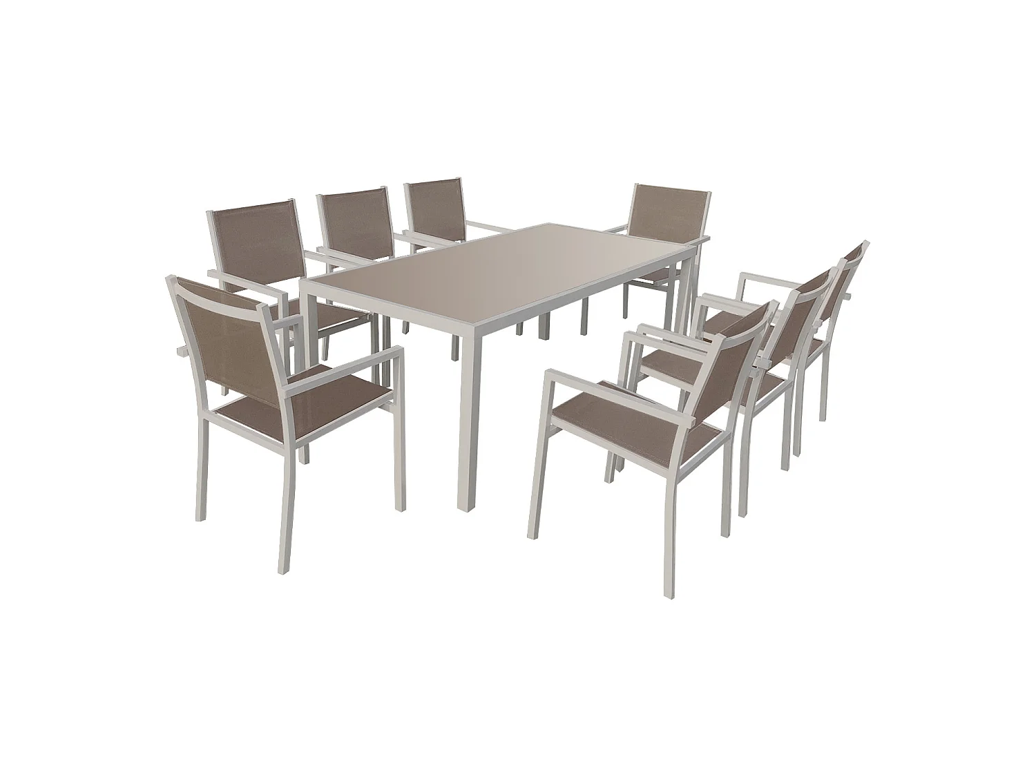 Salon de jardin BARI en textilène taupe 8 places - aluminium taupe - HAPPY GARDEN