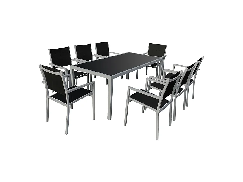 BARI zwart textilene tuinset, 8 zitplaatsen - grijs aluminium