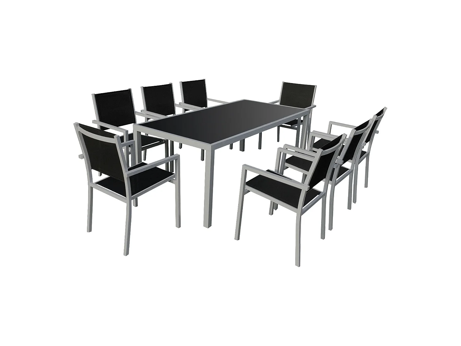 Gartenmöbel BARI aus schwarzem Textilene 8-Sitzer - Aluminium grau