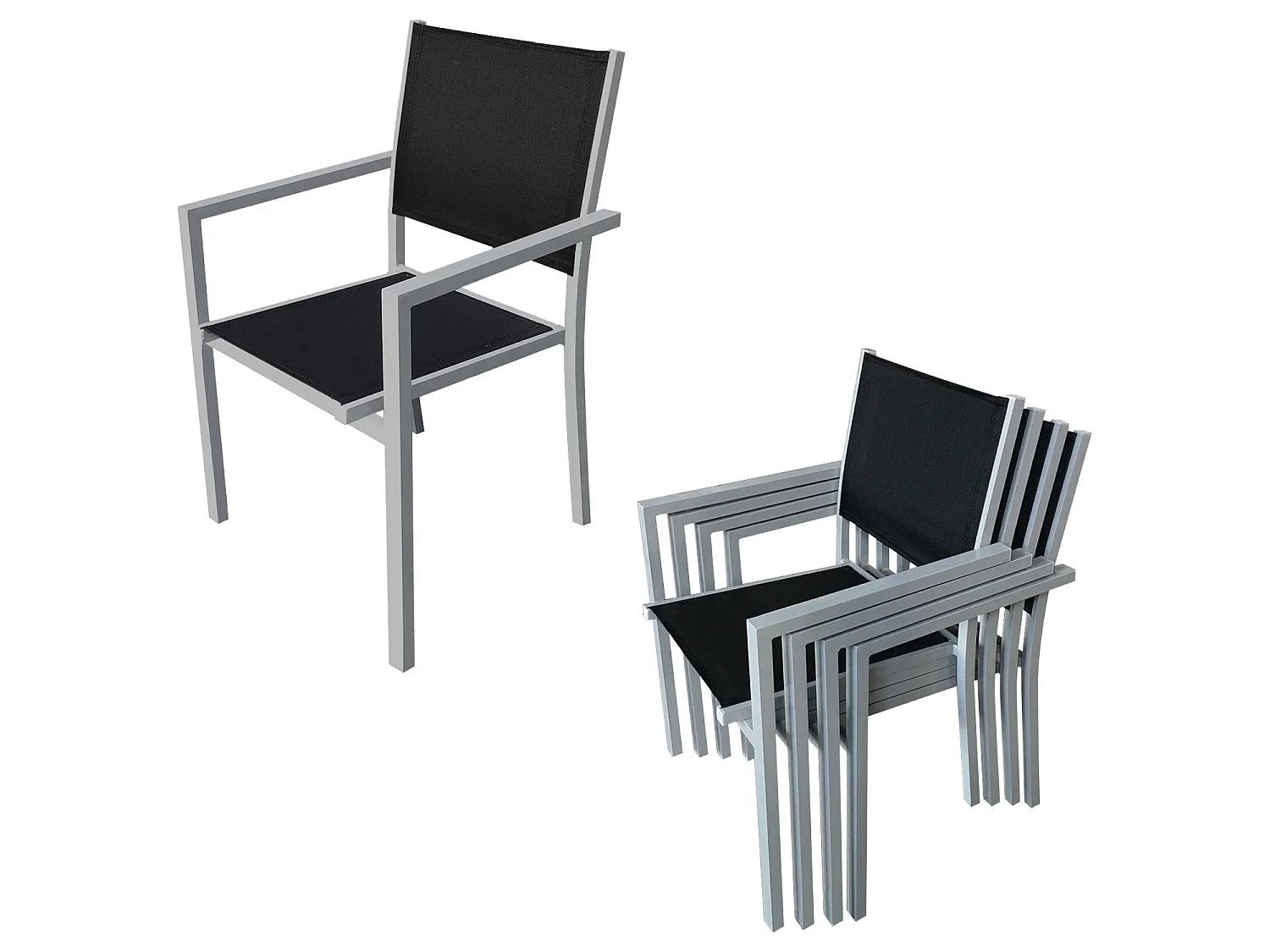 Gartenmöbel BARI aus schwarzem Textilene 8-Sitzer - Aluminium grau