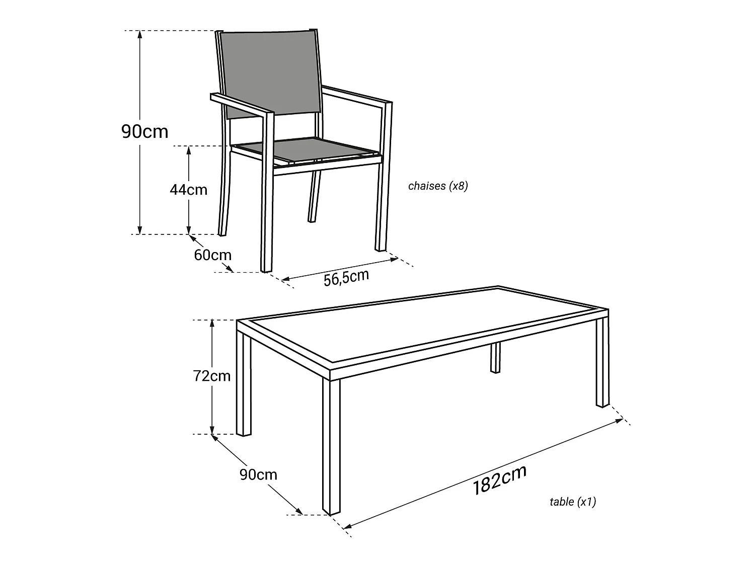 Salon de jardin BARI en textilène noir 8 places - aluminium gris - HAPPY GARDEN