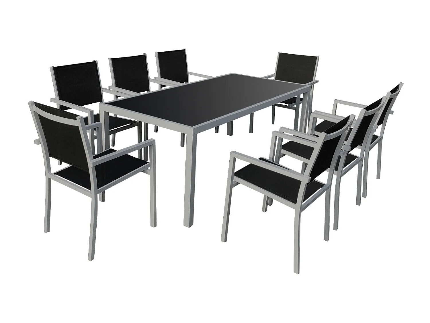 Salon de jardin BARI en textilène noir 8 places - aluminium gris - HAPPY GARDEN