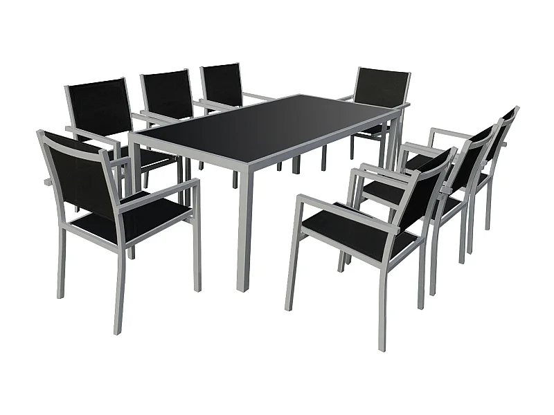 Set di mobili da giardino BARI in textilene nero 8 posti - alluminio grigio