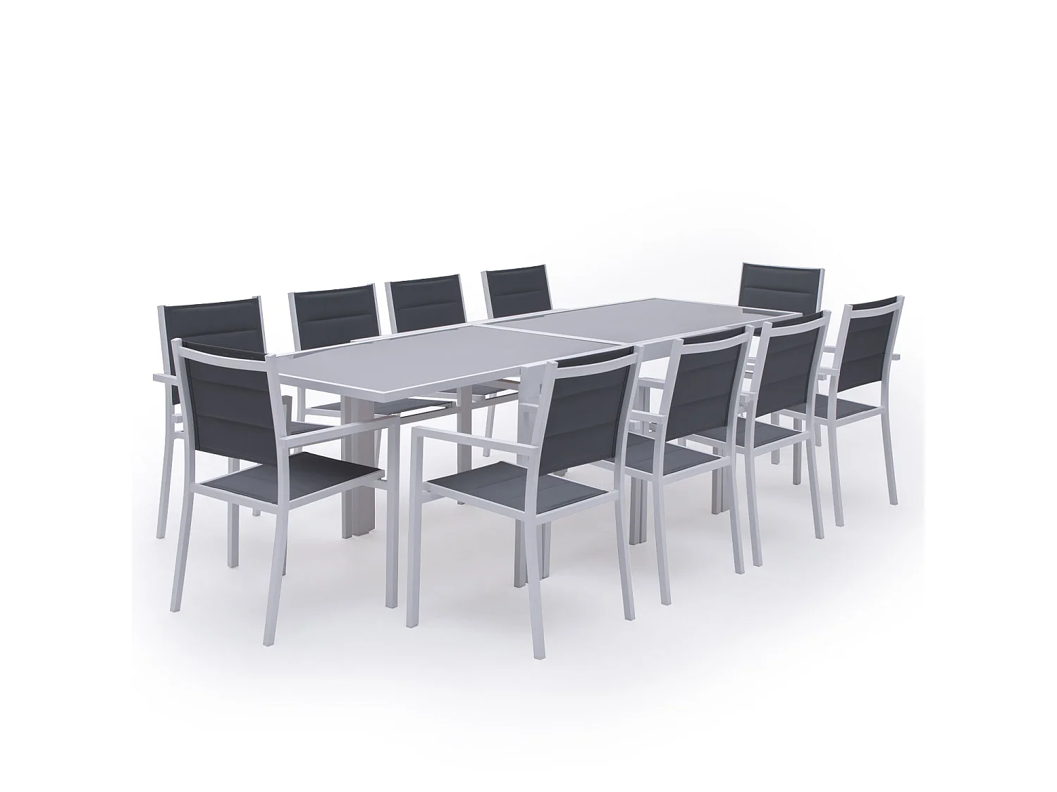 LAMPEDUSA grijs textilene verlengbare tuinset 10 zitplaatsen - wit aluminium