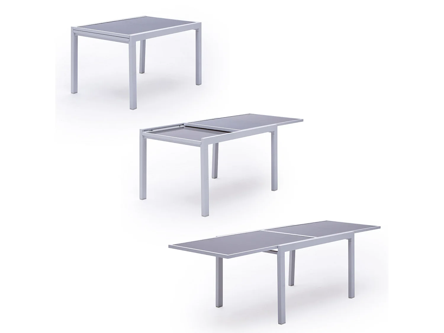 LAMPEDUSA grijs textilene verlengbare tuinset 10 zitplaatsen - wit aluminium