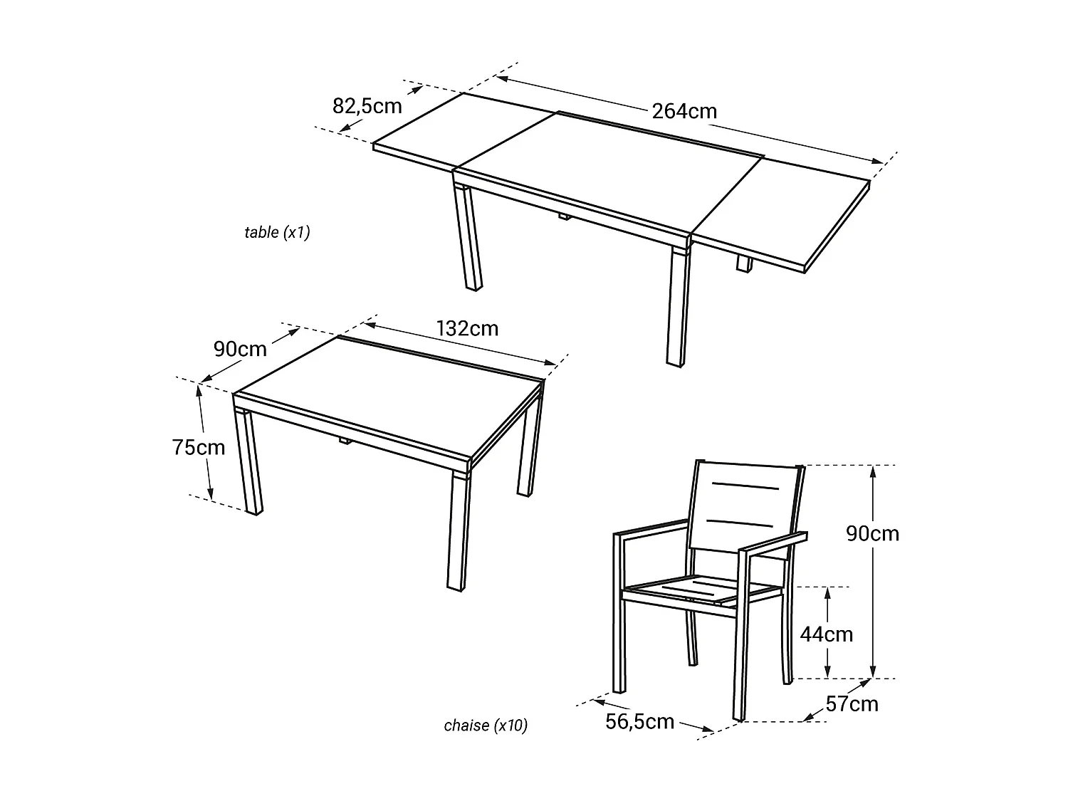 LAMPEDUSA grijs textilene verlengbare tuinset 10 zitplaatsen - wit aluminium